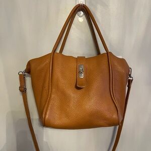 Vintage Soft Leather Satchel Tote Purse Brown Tan Camel Saddle Crossbody